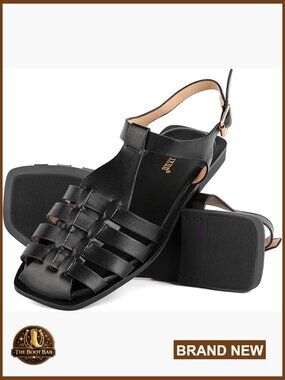 Closed Toe Flat Sandals Women Gladiator Square Toe Summer Beach
